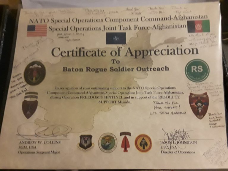 certificate of appreciation for brsoldier outreach