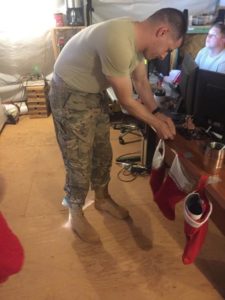 soldier hanging christmas stocking
